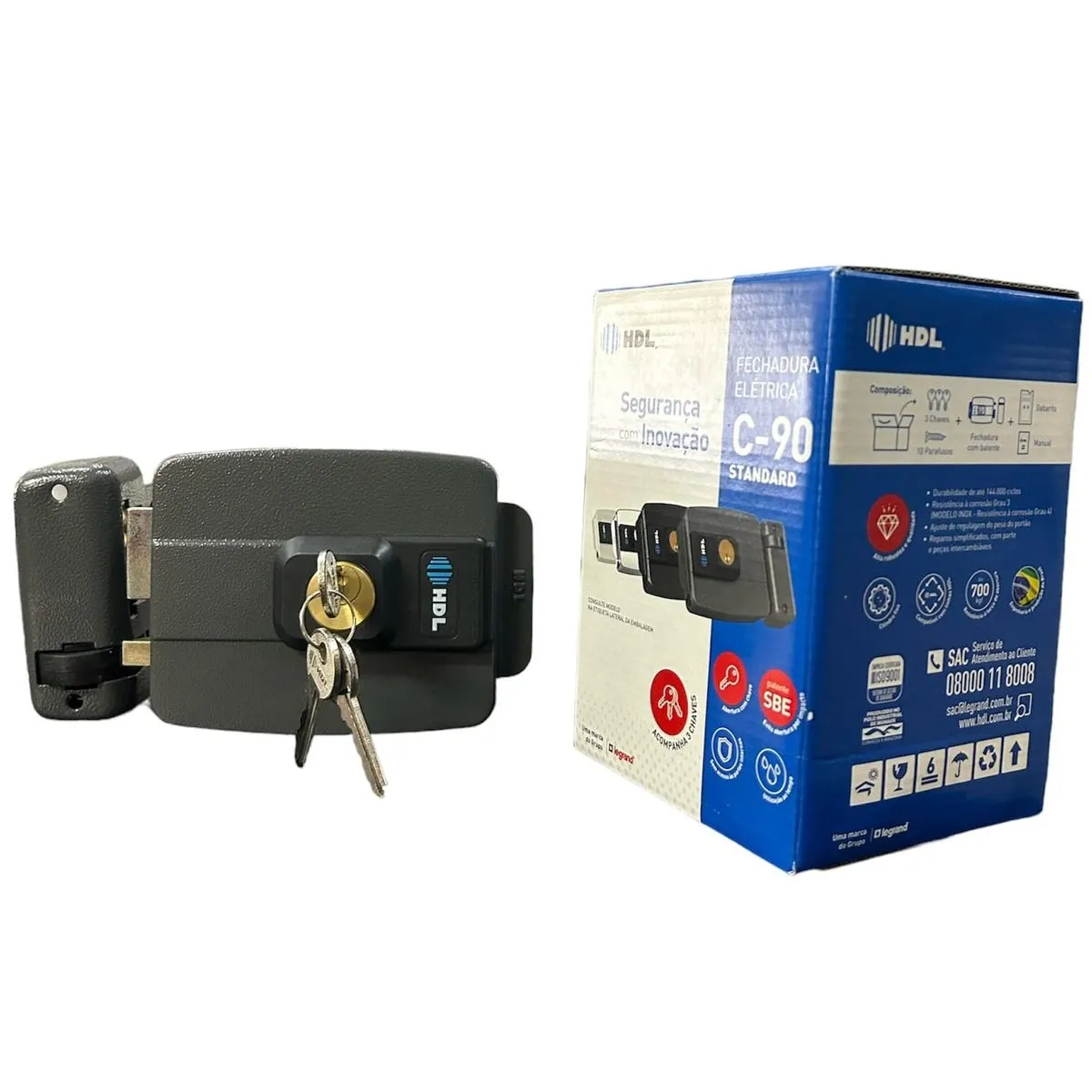 Fechadura Elétrica Dupla 12V C90 Cinza Hdl