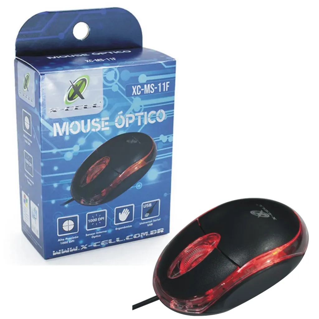 Mouse Ópticos Usb Com Fio 1000 Dpi Ergonômico X-cell