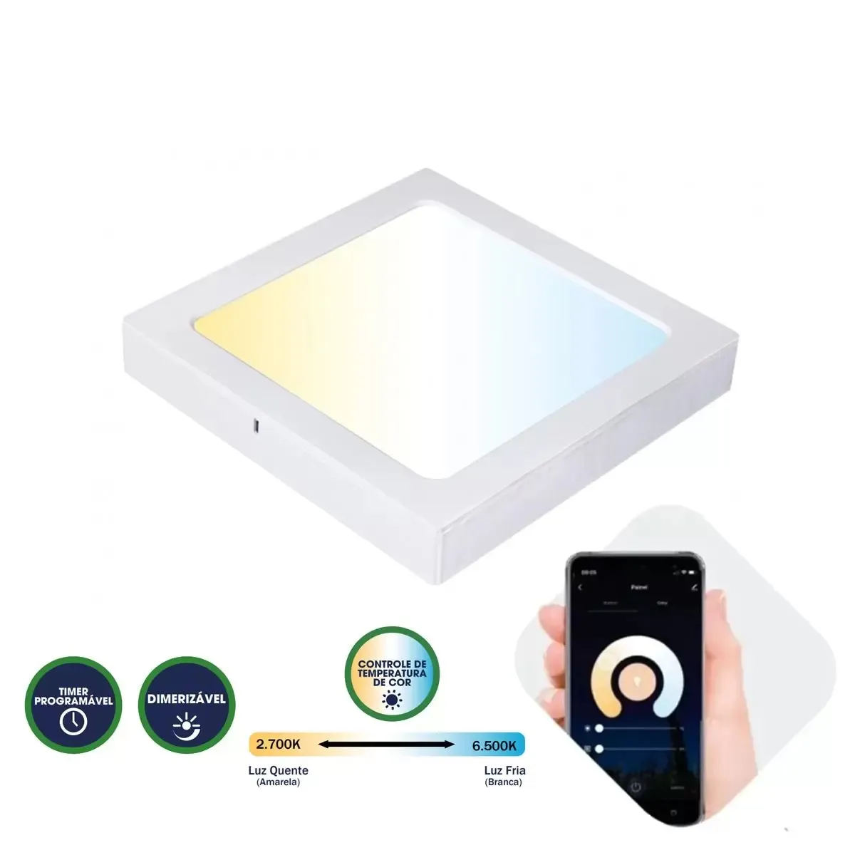 Plafon Led Smart Wi-fi 2x1 Quadrado Ecoforce
